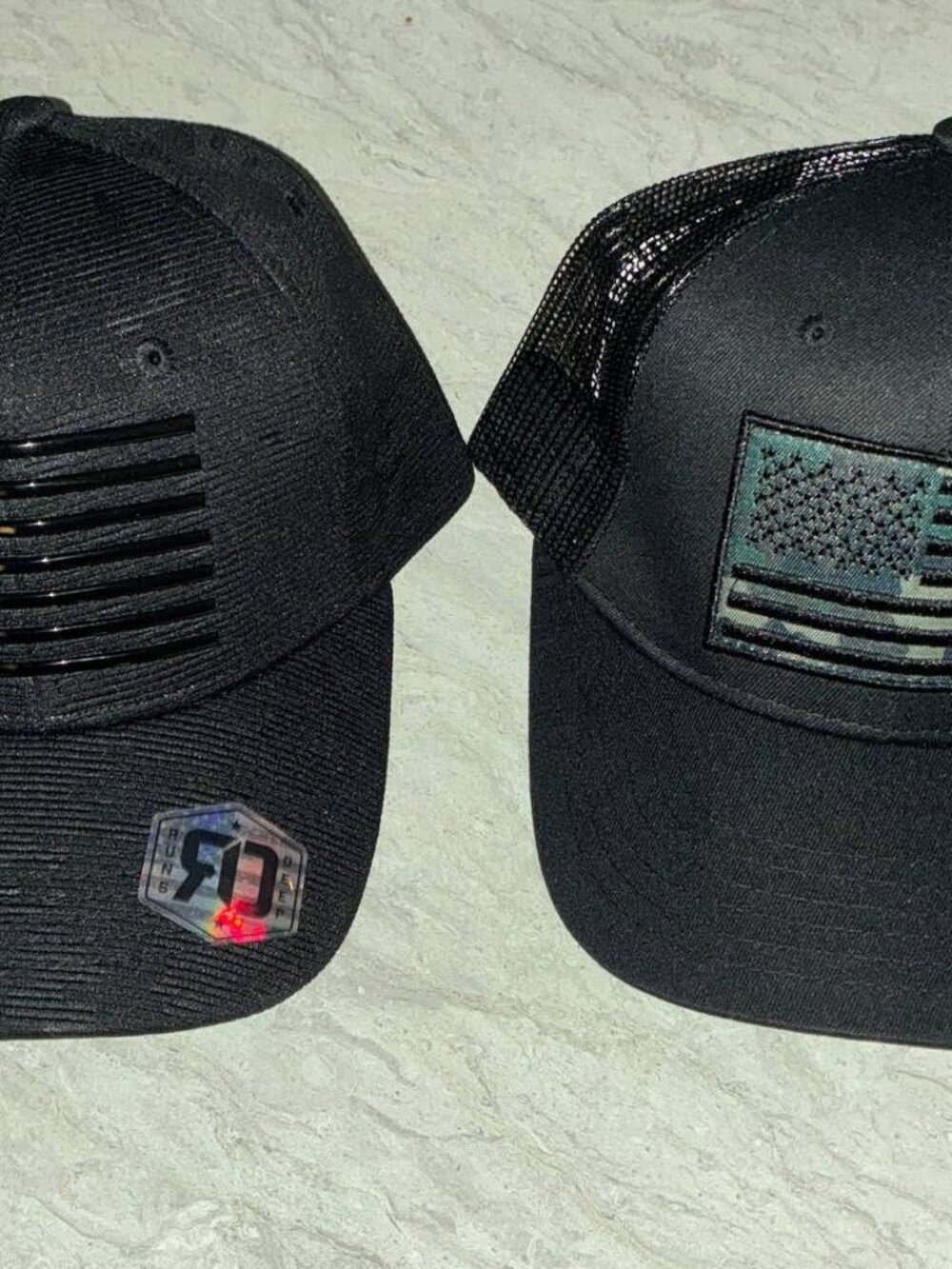 Lot of 2 Runs Deep Premium Tactical American Flag Sueded Snapback Cap Hats - New
